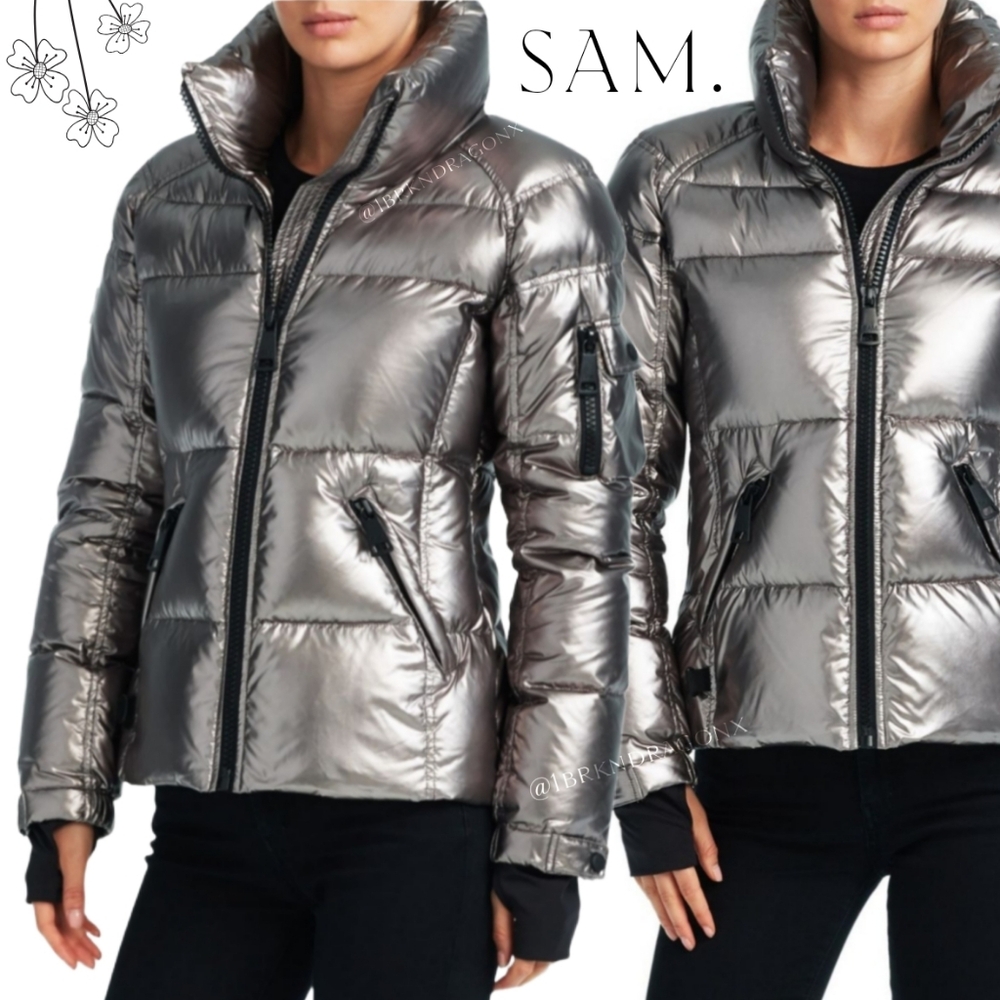SAM. METALLIC PEWTER SILVER DOWN FEATHER COAT BRAND NEW PUFFER WINTER COAT SAM. - Picture 9 of 16
